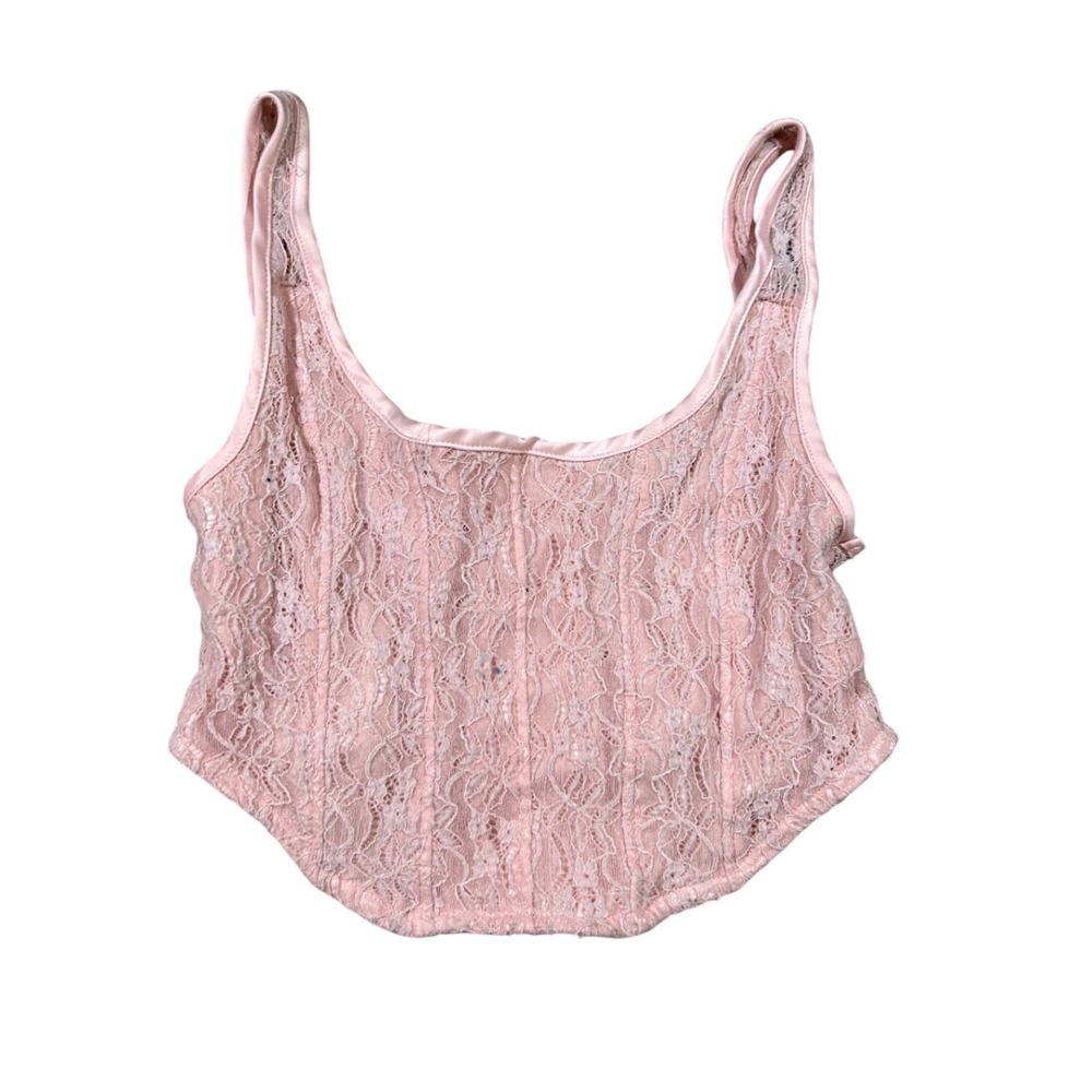 Y2K VTG Beverly and Beck Pink Lace Corset Crop Tank Top Size‎ M Sheer Floral